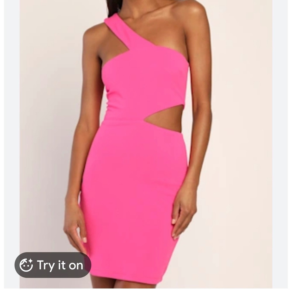 Lulus Pink One Shoulder Cutout Mini Dress Size Large NEW Barbiecore Made in USA - Picture 1 of 10